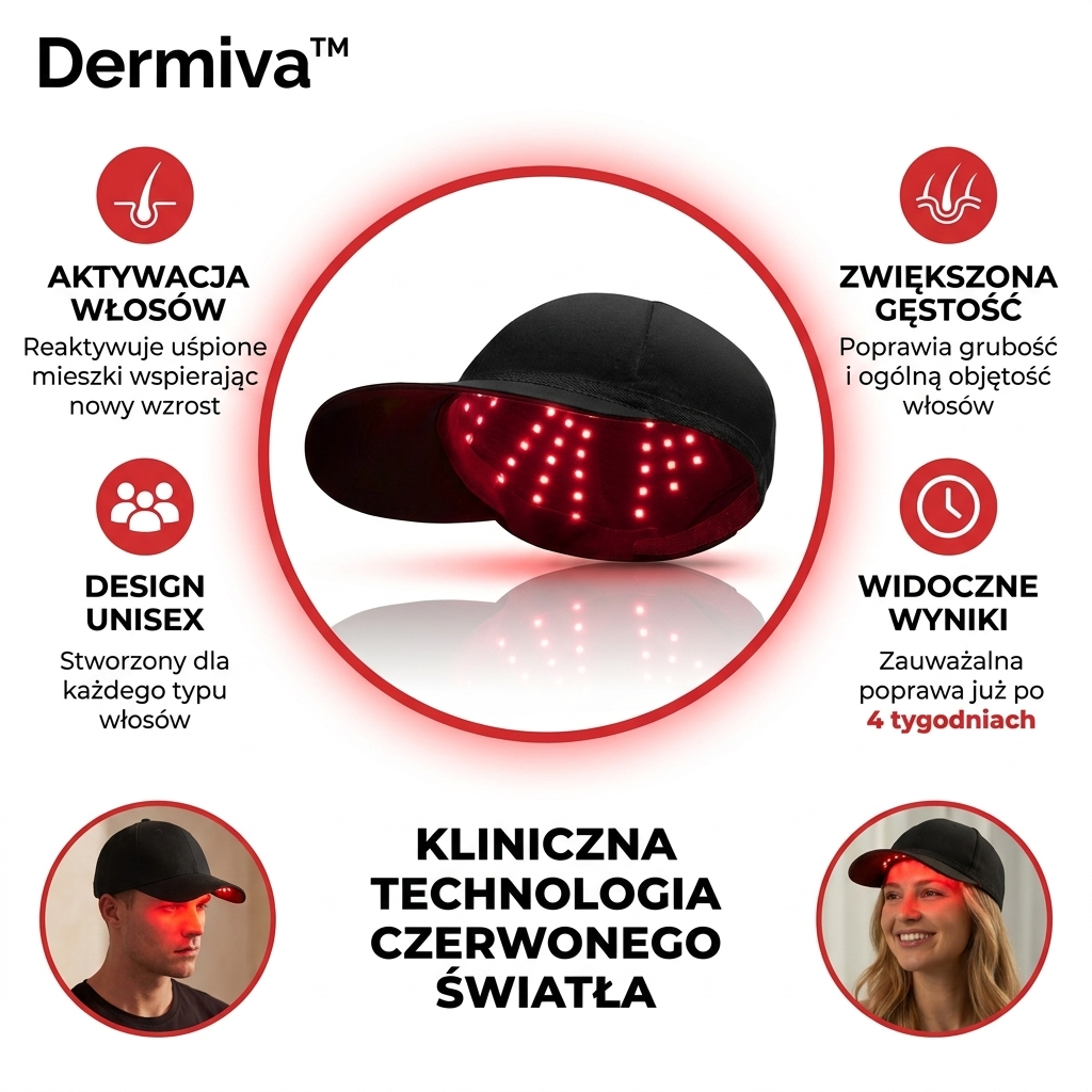 Czapka z czerwonym światłem na wzrost włosów