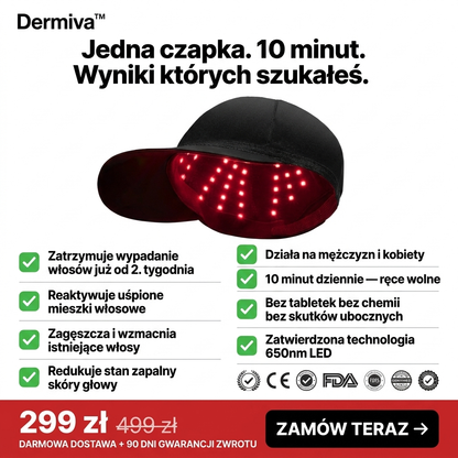 Czapka z czerwonym światłem na wzrost włosów